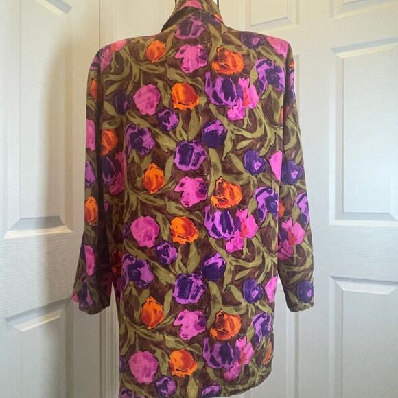 VINTAGE 80’s UNGARO TER BLAZER 100% SILK SZ 8 FLORAL CHIC PREPPY ECLECTIC STYLE - Picture 8 of 16